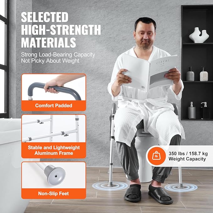 VEVOR Raised Toilet Seat, 7-Position Height Adjustment 19.3" - 25.2", 350lbs Weight Capacity, with Comfort Padded Aluminum Frame, Universal Toilet Seat Riser, for Elderly, Handicap, Pregnant, Medical