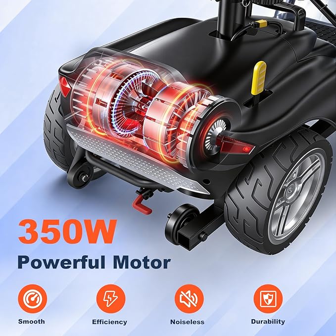 15/25/30/50Miles Eldryvon 4 Wheels Electric Mobility Scooter for Seniors, Dual Basket, 350W Powered Wheelchair with Rotating Seat, Foldable Motorized Scooter for Adults (Grey, 15Miles)