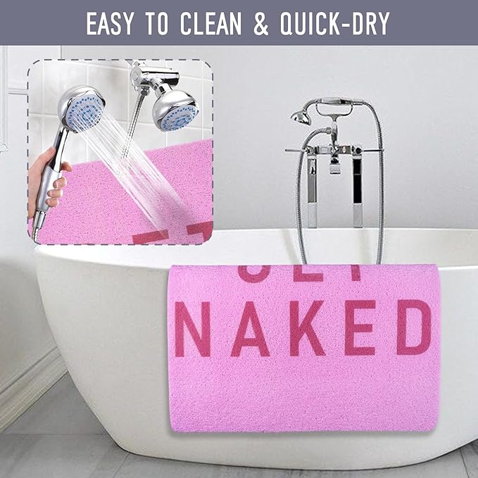 Square Shower Mat, 24 x 24 Inch Non Slip Get Naked Shower Stall Mat, Quick-Dry PVC Loofah Bath Mat for Shower Tub Bathroom