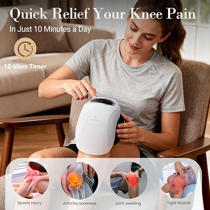 CuPiLo Knee Massager with Heat and Vibration - FSA Eligible HSA Approved - Portable Cordless Knee Massagers for Knee Pain Relief, Gifts for Mom Dad Grandpa Grandma The Elderly Seniors Parents