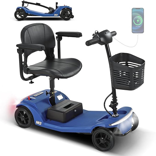 Mobility Scooter for Seniors and Adults M2 Blue,USB Port for 20 Miles Long Range Foldable Electric Scooter,260W Motor,330 LBS Heavy Duty Capacity,Portable and Lightweight for Travel