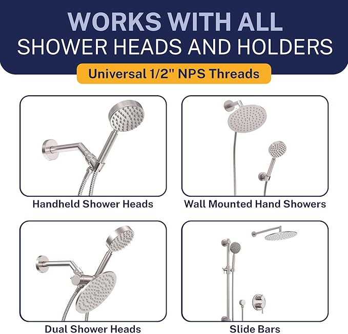 HammerHead Showers Solid Metal Shower Hose Attachment for Showerhead, Extra-Long 72-Inch Universal Replacement Hose for Hand held Shower, Brushed Nickel