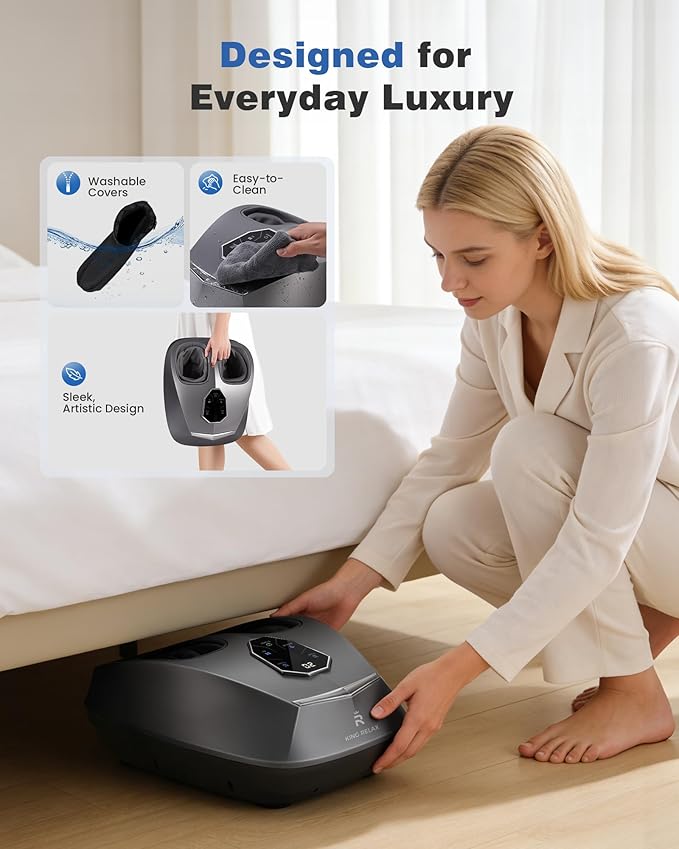 KING RELAX Shiatsu Foot Massager with Heat, 2026 Upgraded Deep Kneading & Squeeze Massage for Plantar Fasciitis, Modern Sculpted Design, Fits Up to Size 14, FSA Eligible HSA Store, Mothers Day Gifts