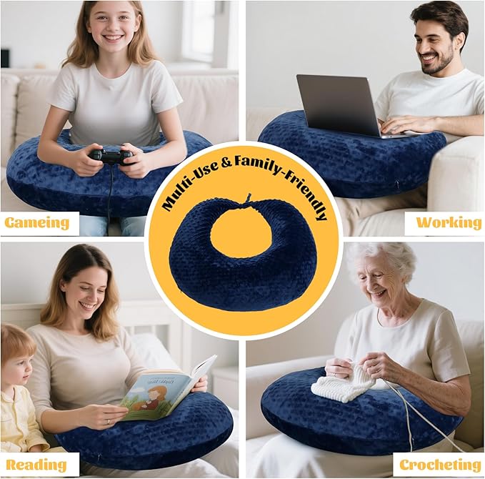 IFOYO Ergonomic Gaming Pillow for Lap, Blue U-Shaped Crochet Pillow for Lap Support, Soft Reading Pillows Provide Arms Legs Neck Support to Long Gaming Sessions, Crocheting, Reading, Working