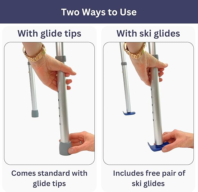 Foldable Lightweight Walker with 2 Wheels, Includes Ski Glides - Folding Design Ideal for Seniors and Elderly Adults - Adjustable for Tall Men and Women - Standing Handicap Mobility Aids