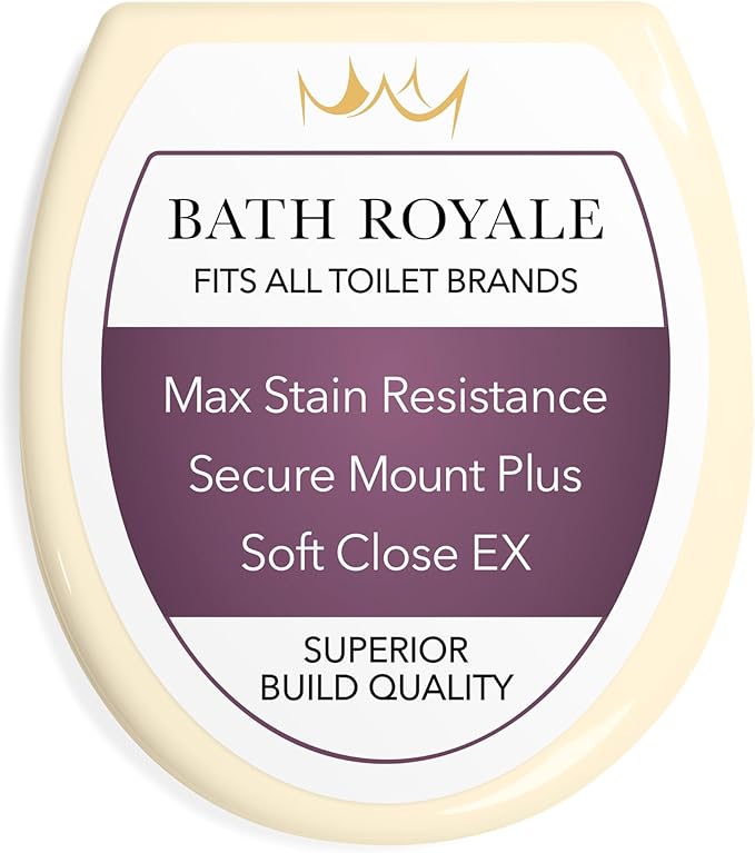 Bath Royale Toilet Seat Upgrade Round BR500-02 Heavy Duty Quiet Close, Durable, Stain-Resistant and Easy to Clean, Fits All Toilet Brands, Executive Series - Almond/Bone