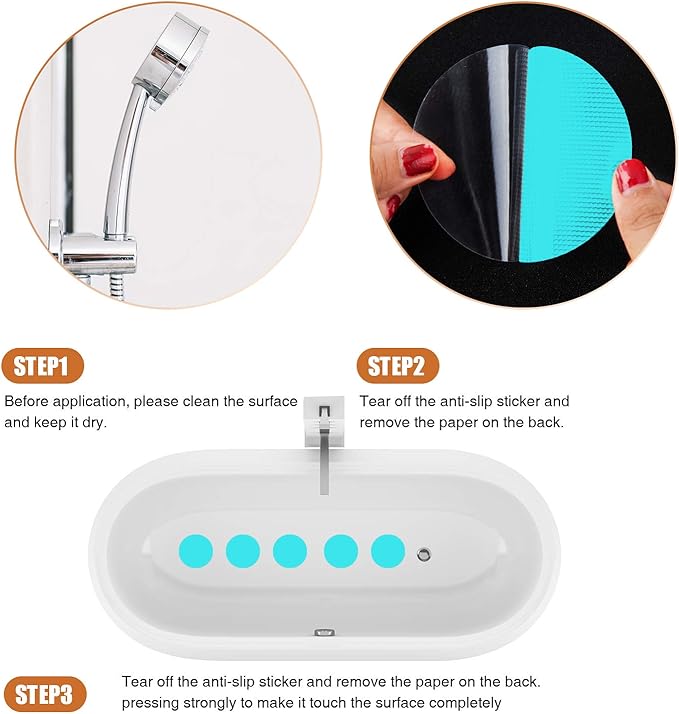 Secopad Original Bathtub Non-Slip Stickers for Tub & Shower Floor, Strong Anti-Slip Shower Stickers with Scraper Ideal for Families with Kids, Adults & Seniors, 24 PCS (Blue)