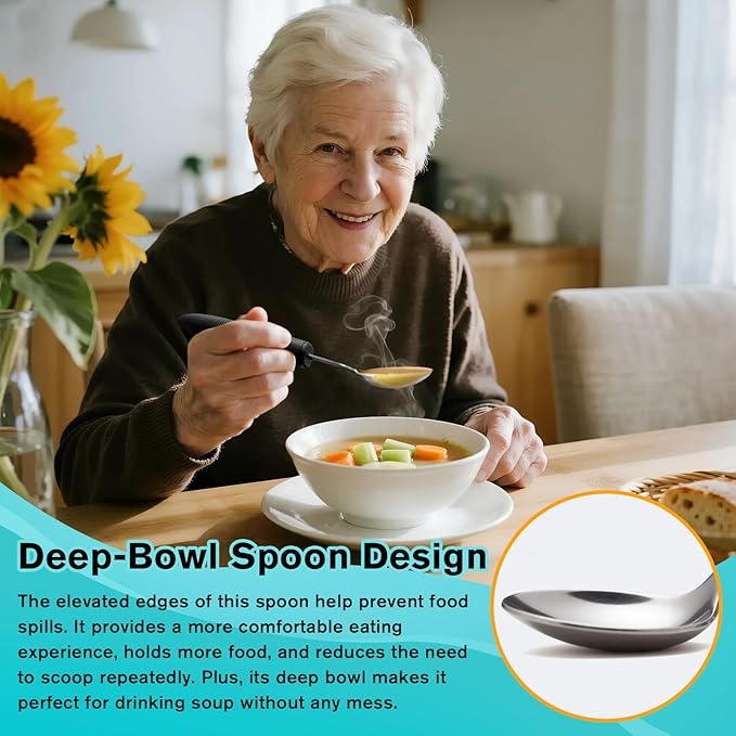 AuntyFey 4Pcs Weighted Adaptive Utensils, 45°Angled Parkinsons Utensils for Elderly, Weighted Utensils for Hand Tremors, 3.5oz Weighted Built Up Utensils for Parkinson, Disabled, Black, Right-Handed