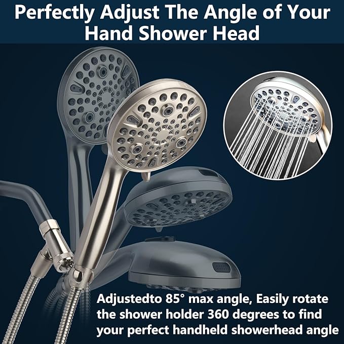 Shower Head Handheld with All Metal Holder,10-mode Hand held Showerhead Built-in Power Wash & Extra Long 72 Inch Hose,Low Flow Water Saver Brushed Nickel 1.8 GPM