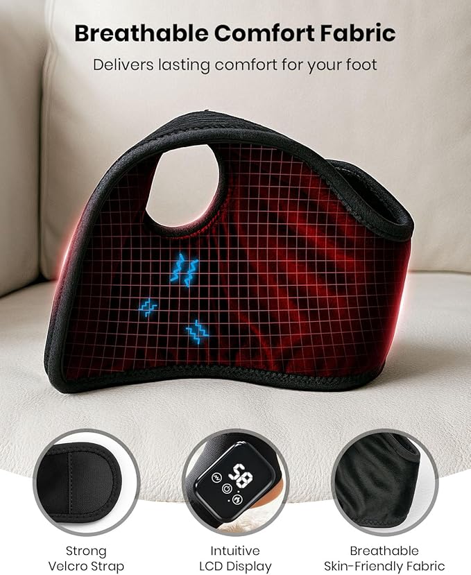 Foot Renew Massager for Neuropathy, 3-in-1 Cordless & Portable Foot and Ankle Massager for Heel, Arch & Ankle Relief, 3-Level Vibration & Heat, Ideal Gift, Includes Extension Strap (Black)