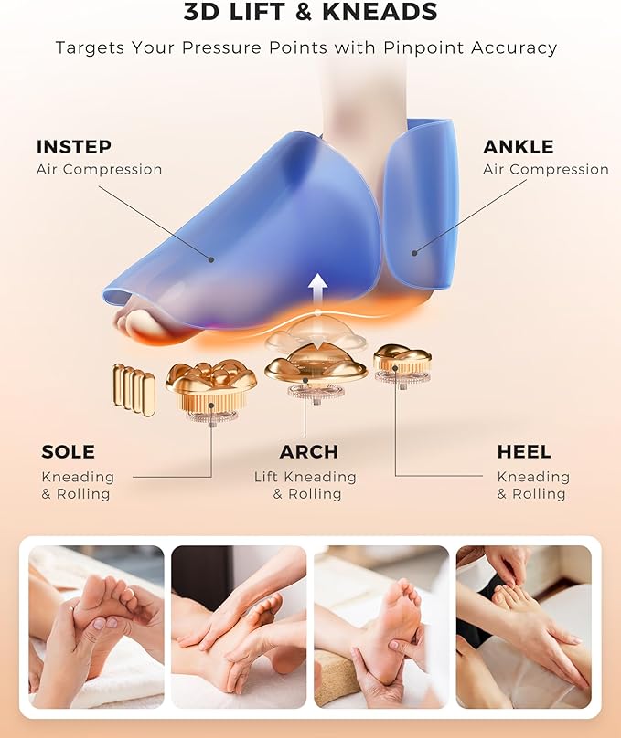 EaseZen Foot Massager with Heat, Upgraded Adjustable Arch Lift & Large LED Touchscreen, Deep Kneading Shiatsu Foot Massager for Neuropathy, Plantar Fasciitis Relief, High Arch & Elderly