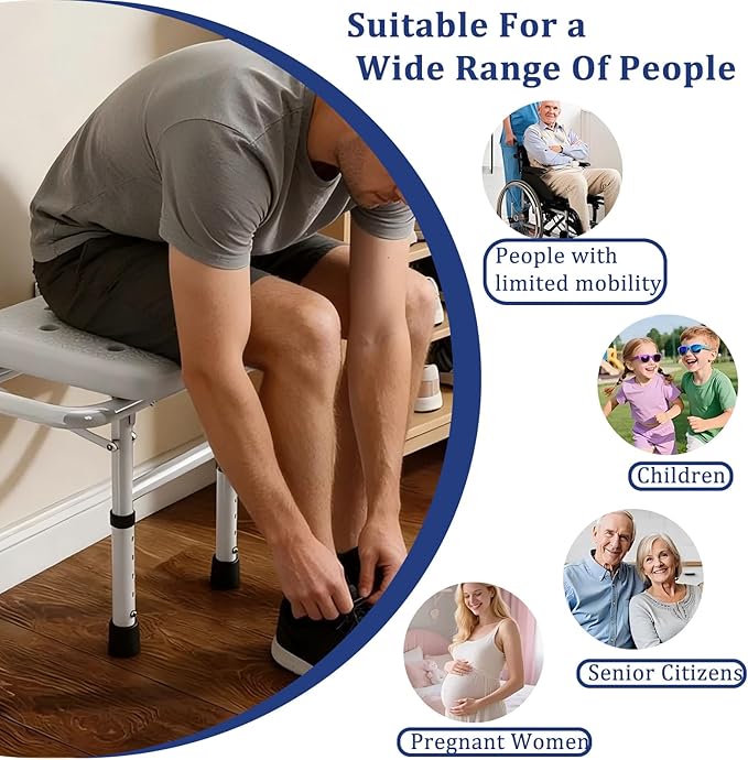 Foldable Wall Mounted Shower Seat, Height Adjustable Bathroom Stool with Armrests, 330lbs Capacity, Rustproof Bath Chair for Seniors, Elderly, Disabled & Pregnant Women