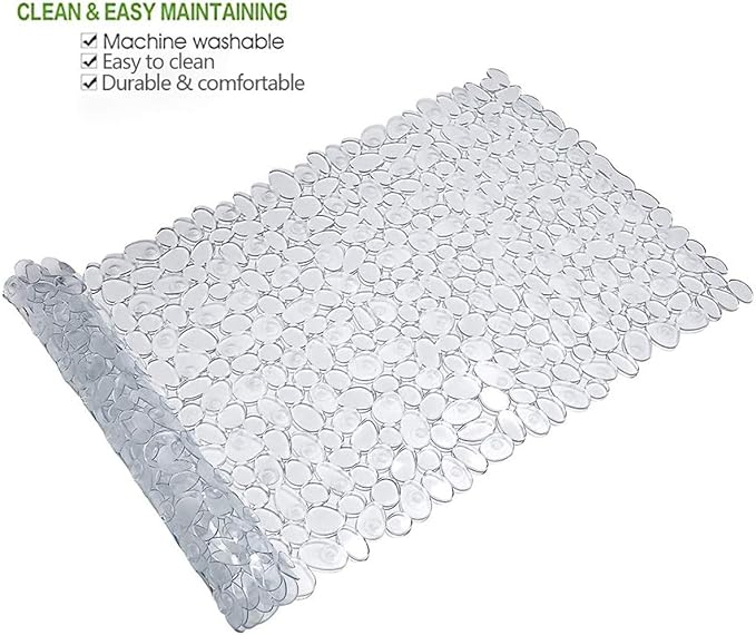 Pebble Bath Mat for Bathtub to Anti Slip Bathtub Mat in Shower with 16 Inches by 35 Inches (Clear)