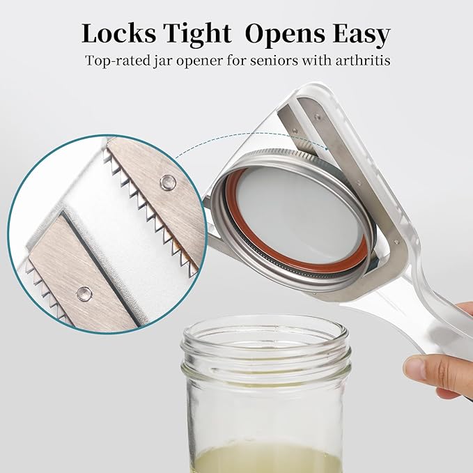 Jar Opener for Weak Hands & Seniors with Arthritis – Easy Twist-Off Lid & Bottle Opener – Ergonomic Non-Slip Handle, Unique Kitchen Gadget & Ideal Christmas Gift for Elderly, Women & Men (Transparent)