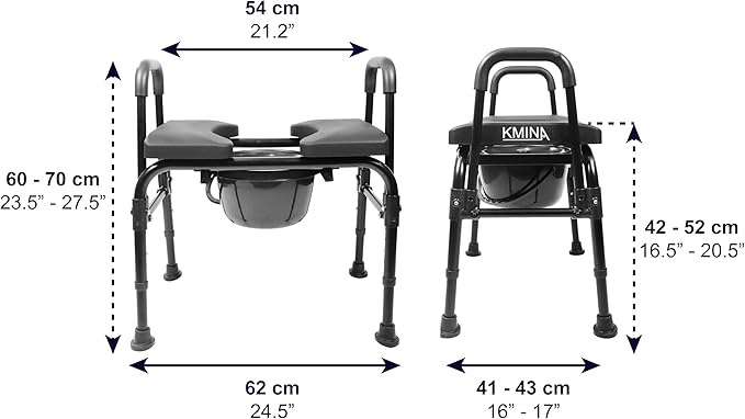 KMINA Raised Toilet Seat with Handles, 400 lbs Toilet Seat Risers for Seniors, Adjustable Height & Width, Comfort PU Foam Seat, Fit Any Toilet, Patented, Made in Europe