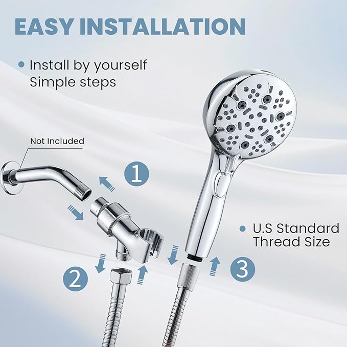Hand Held Shower Head with 79 Inches Extra Long Hose,7 Modes Detachable Shower Wand with ON OFF Switch,High Pressure Handheld Shower Head with Built in Shower Sprayer,Shower Brackect,Chrome