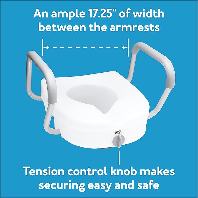Carex E-Z Lock Toilet Seat and Safety Frame Combo Pack, 5-Inch Height Lift Seat Riser for Elderly and Handicap, Commode Chair For Elderly - Fits and Locks to Round or Elongated Toilets