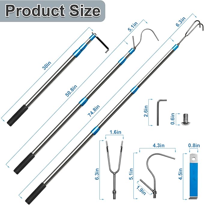 Truck Cargo Grabber - 6.3 Ft Heavy Duty Truck Bed Grabber Tool Telescoping Pole with 3 Hooks, Reach Retriever Tool for Pickup Trucks Bed, Accessories, and More (Blue), Gift Ideas