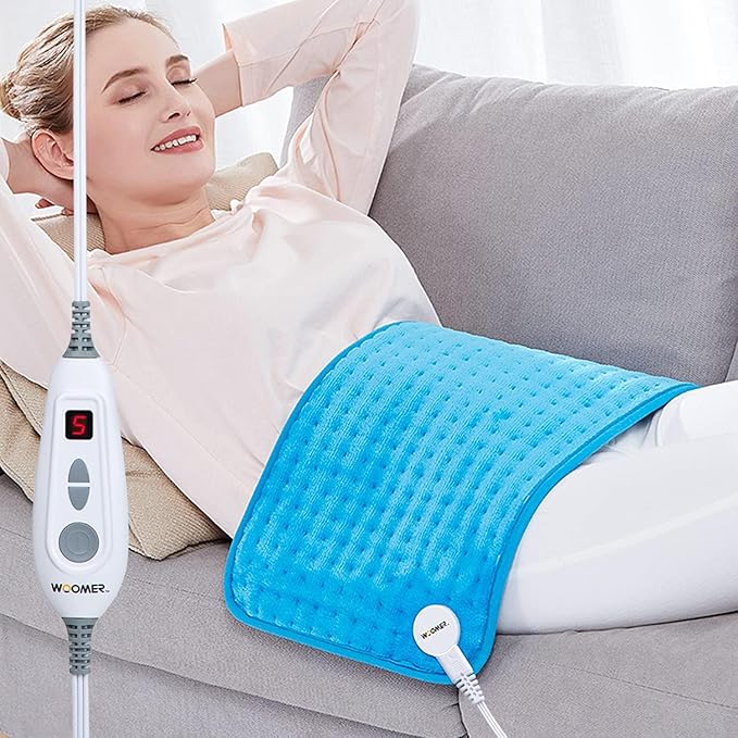 WOOMER Extra Large Heating Pad, Electric Heating Pad for Back Pain & Cramps Relief, Heat Pad with Multi-Color Option, Moist Heat Therapy Feature, Auto Shut-Off, Power Cords Storage Belt