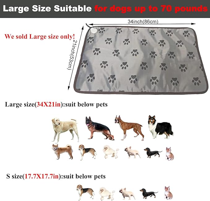 Pet Heating Pad for Dogs and Cats,2 Pack, Large Size, Chew Resistant, Waterproof, Dog Heat Pad, Suitable for Small to Large Dogs