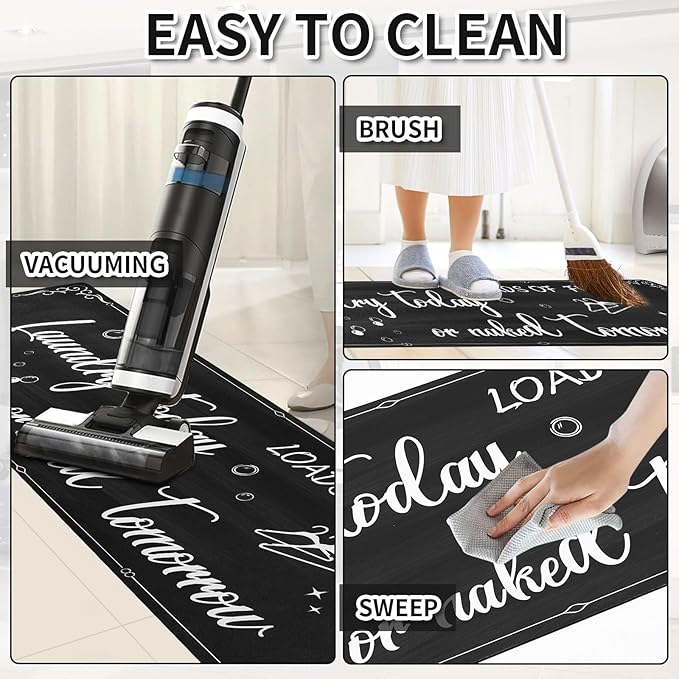 XLHOMO Laundry Room Rug Runner, 17"x60" Non Slip Nappa Leather Laundry Rugs, Black Farmhouse Washable Floor Laundry Mats for Laundry Room, Kitchen, Washroom, Bathroom, Mudroom, Hallway Entryway Decor
