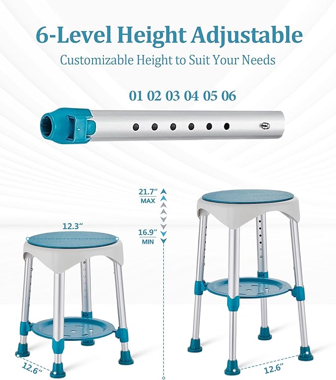 Shower Chair with Storage Tray, Height Adjustable Swivel Shower Stool for Seniors and Adults, 360° Swivel Shower Chair for Bathroom and Inside Shower (Green)