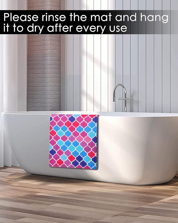 godehone Shower Mats Non Slip Without Suction Cups, PVC Loofah Bathroom Mats, Loofah Mats for Shower and Bathroom, Quick Drying, 15.7× 36 Inch, Colorful Geometric