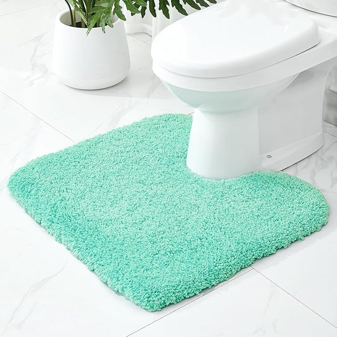 Toilet Rugs U-Shaped Mat 24x22, Contour Bathroom Mat - Ultra Soft & Absorbent Microfiber, Quick-Dry, Machine Washable with High Density Foam Latex Non Slip Backing, SpaBlue