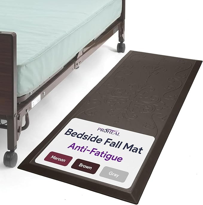 ProHeal Fall Mat for Elderly - Non-Slip Floor Mat for Seniors - Bedside Safety Fall Prevention - Elegantly Designed Brown Bedside Pads for Elderly - 70" x 24" x 0.7"