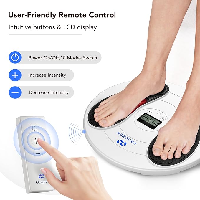 EaseZen Foot Massager for Neuropathy, TENS & EMS Foot Circulation Stimulator for Pain Relief, 10 Modes and 20 Intensities, Relieve Swelling, Cramps, RLS & Plantar Fasciitis - Gifts for Mom Dad