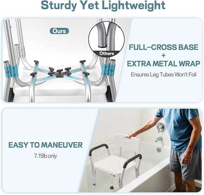 TABEKE Shower Chair for Inside Shower, Shower Chair with Backrest & Armrest, Anti-Slip Feet, Height Adjustable Shower Bench, Shower Seat for Elderly and Disabled-400lb
