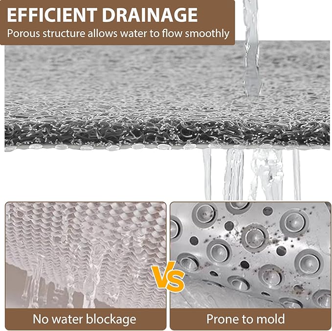Shower Mat Non Slip: 35.4 x 23.6 Inch Extra Large Shower Mats for Inside Shower with Drain Hole - Soft PVC Loofah Anti Slip Shower Stall Mat for Walk-in Shower and Bathroom, Quick Drying