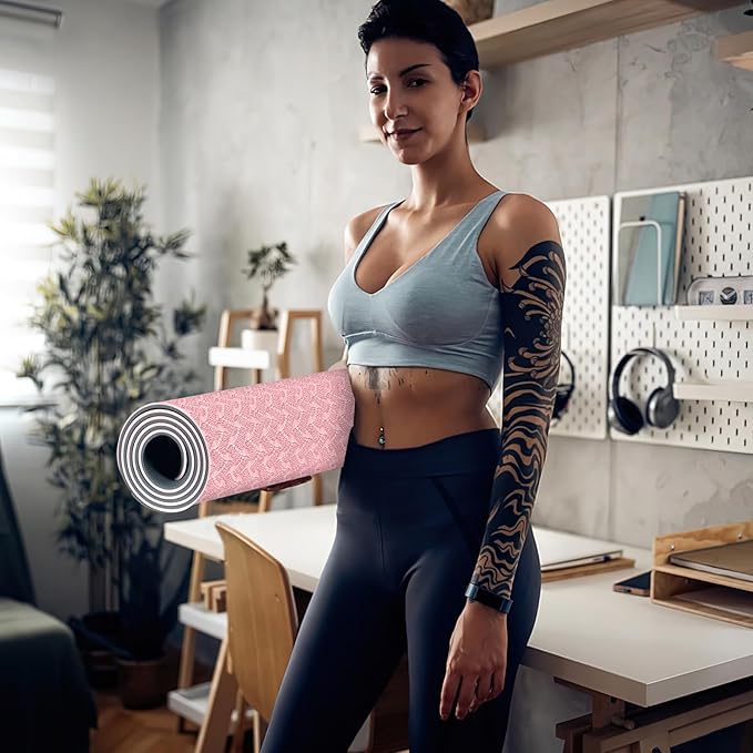 Yoga Mat 1/3" (8mm) Thick Non-Slip, Women Men Fitness & Exercise Mat, 72"Lx24"W Eco-Friendly TPE Workout Mat with Carrying Strap for Yoga, Pilates, Home Gym, Floor Exercises