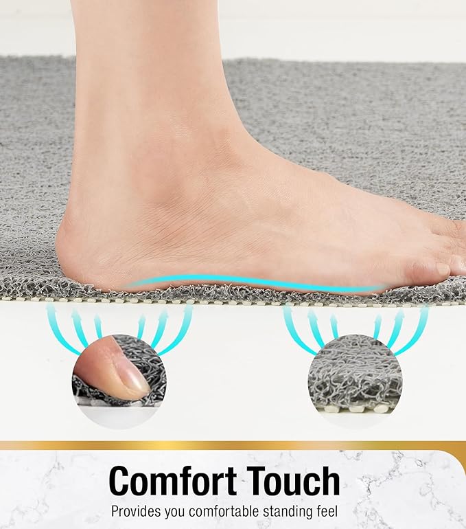 HITSLAM Bathtub Mat Non Slip, 35 x 16 Inch Long Soft PVC Loofah Shower Mat, Bath Mat for Tub Without Suction Cups, Quick Drying Bath Tub Mat for Shower and Bathroom, Easy to Clean, Grey