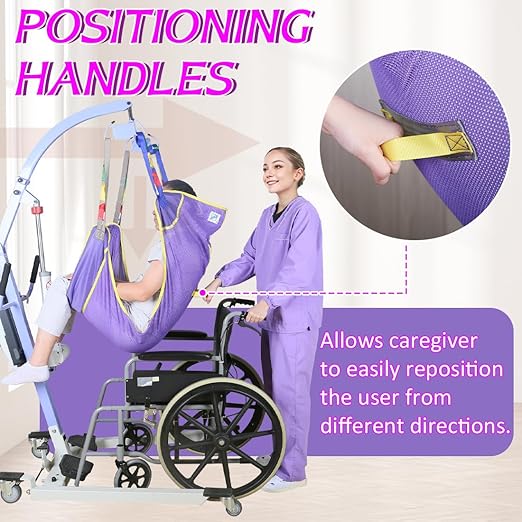 EZ Assistive Full Body Patient Lift Sling for Bed, Shower, Chair Transfer- Ideal for Elderly, Senior, Disabled, Quick-Drying Mesh Fabric, Supports Up to 500lbs (Purple, Medium)