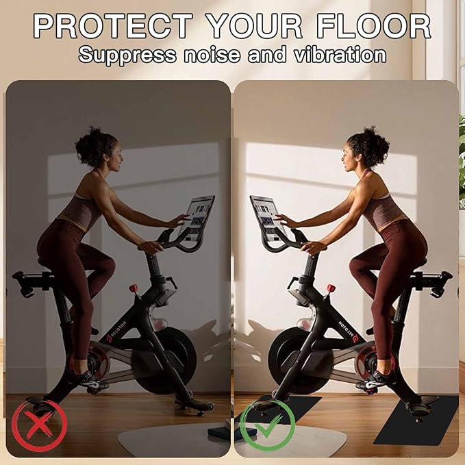 2-Pack Non-Slip Exercise Bike Mat for Peloton & Concept 2 Rower - Protects Hardwood Floors & Carpets - Gym Equipment Mat for Spin Bikes, Trainers, Home Workouts