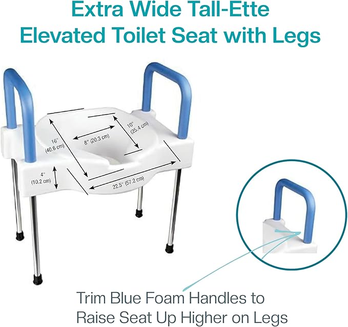 SP Ableware 9155 Tall-Ette Elevated Toilet Seat with Extra Wide Seating Surface and Leg, White