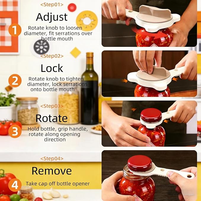 2026 New Model Adjustable Jar Opener, Jar Openers Top Rated For Seniors,Jar Opener For Arthritic Hands - Includes Magnetic Hook For Beer Bottle Caps And Non-Slip Rubber Gripper For Stubborn Lids (2)