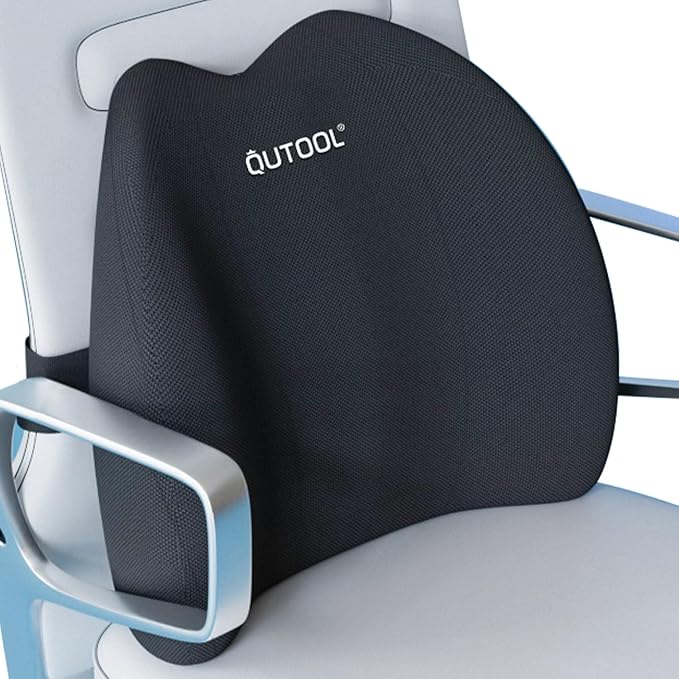 QUTOOL Lumbar Support Pillow for Office Chair, Memory Foam Low Back Support,Back Pain Relief, Ergonomic Back Cushion for Desk Chair,Gaming Chair,Adjustable Strap and Washable Cover