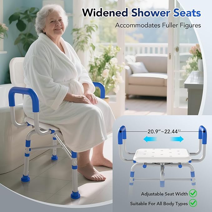 Swivel Shower Chair with Arms and Back, 500 lbs Heavy Duty Adjustable Shower Seat for Inside Shower & Bathtub, 360° Rotating Bath Chair for Elderly, Disabled, Handicap, Bariatric, Pregnant