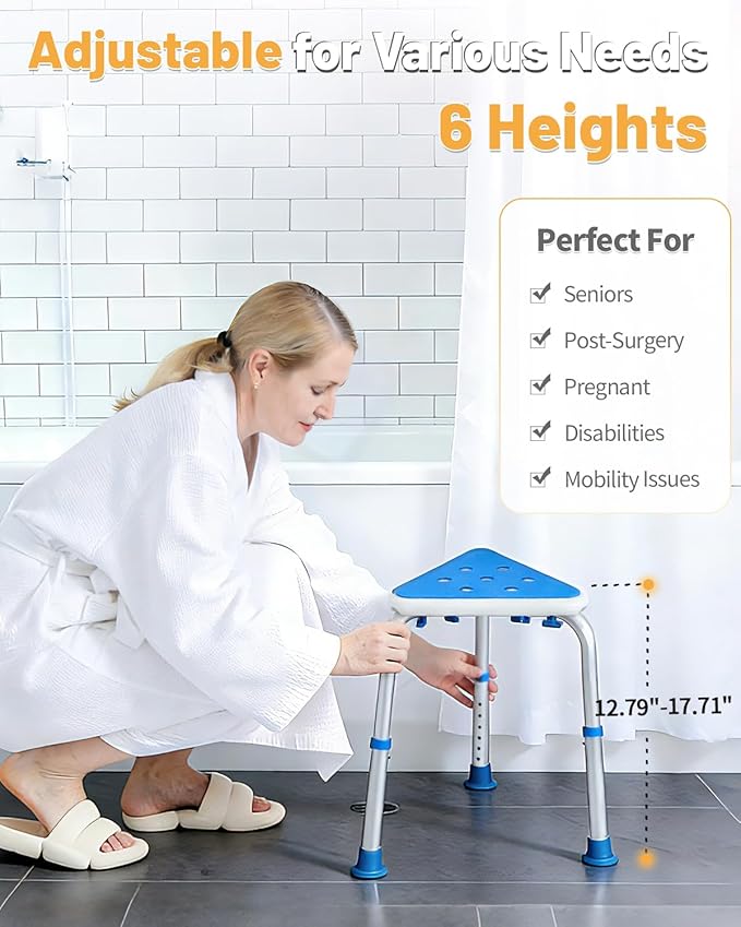 LEAGENTT HSA/FSA Triangular Shower Chair for Inside Shower, Space-Saving Corner Shower Stool for Compact Showers, Small Shower Stool for Shaving Legs, Adjust Shower Seat for Pregnant/Elderly/Disabled