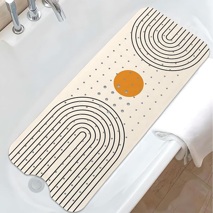 Rainbow Bathtub Mat Non Slip, Baby Bath Mat for Tub Rubber Tub Mat, Kids Bath Mats for Bathroom Modern Geometric Anti Slip Shower Mat with Suction and Drain Holes Machine Washable, 40″X16″