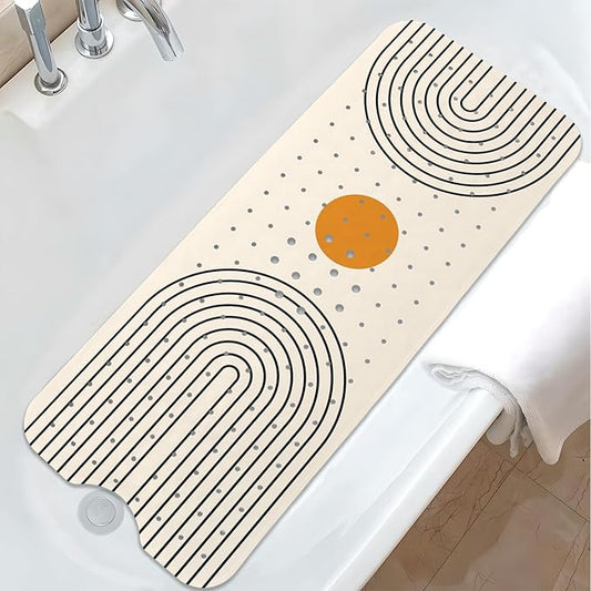 Rainbow Bathtub Mat Non Slip, Baby Bath Mat for Tub Rubber Tub Mat, Kids Bath Mats for Bathroom Modern Geometric Anti Slip Shower Mat with Suction and Drain Holes Machine Washable, 40″X16″