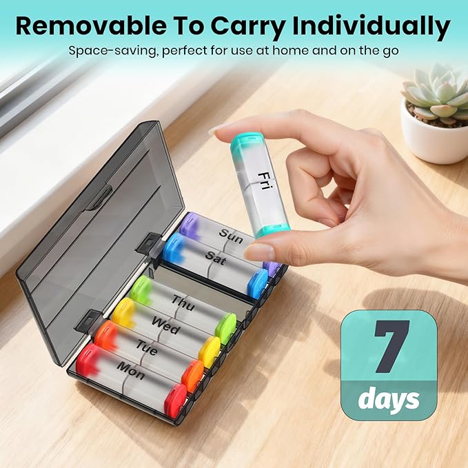 CAidRE Weekly Pill Organizer 2 Times a Day - 7 Day AM PM Pill Box, Large Travel Pill Case & Supplement Container for Daily Medication, Vitamins, Fish Oils, Portable Pill Holder Storage, Translucent