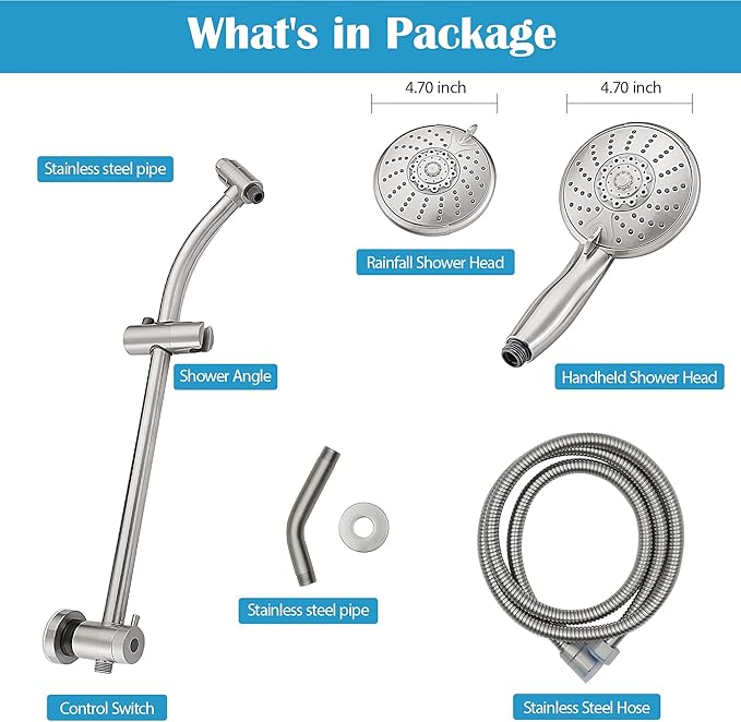 Lordear Rain Shower Head with Handheld Spray 5 Setting 3-Way Water Diverter Double Rain Hotel Spa Dual Bathroom Rain Shower Head Combo with Adjustable Sliding Bar,Brush Nickel