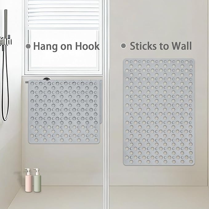 Tiamo Non Slip Large Shower Mats for Inside Shower 20.87" x 33.86",TPE Bath Mat for Outside Shower,Extra Large Bathtub Mat with Suction Cups and Big Drain Holes,Grey