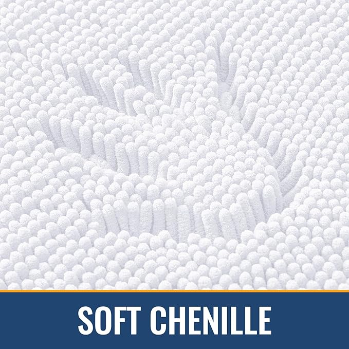Arotive Bathroom Rugs 59x24, Extra Soft Absorbent Shaggy Chenille Bath Rugs, Machine Washable Rubber Backing Non-Slip Bath Mats for Bathroom Floor Tub and Shower, Home Decor Accessories, White