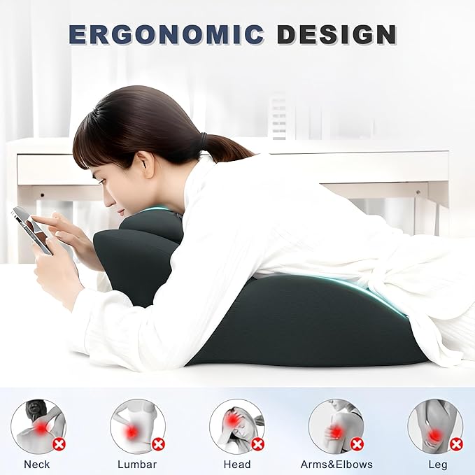 Memory Foam Ergonomic Wedge Pillow, Prone Pillow for Sleeping, Reading Pillow for Bed, Ergonomic Support for Back Pain & Sitting Up, Ideal for Massage, with Removable Cover