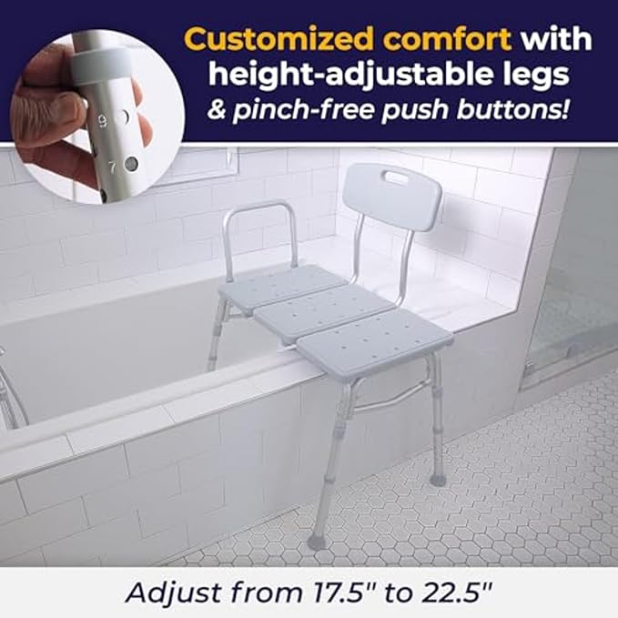 Drive Medical Tub Transfer Bench for Bathtub - Safer, Independent Bathing Aid - Height Adjustable Bench - Sturdy Aluminum Construction - Comfortable Backrest Support - 350 Lb Capacity