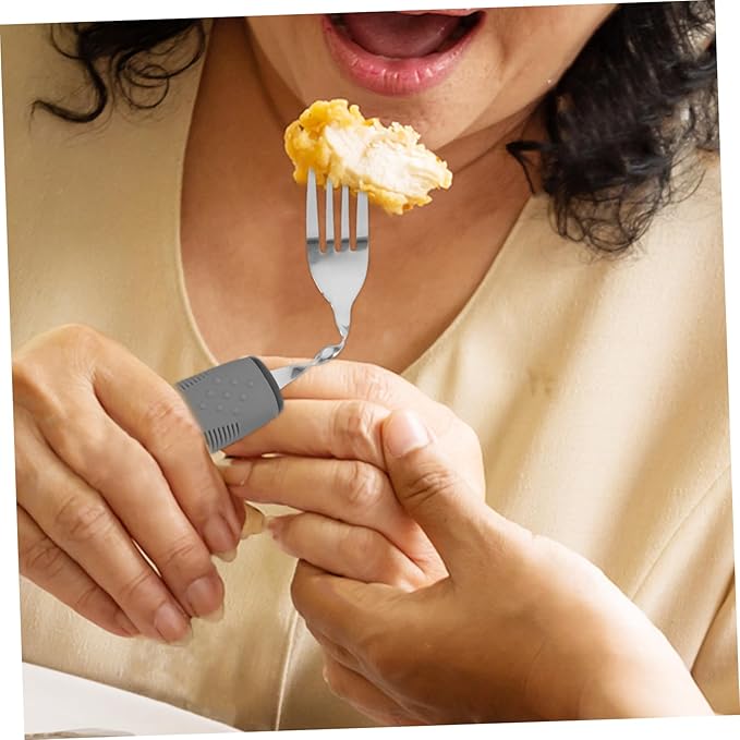 LIFKOME 1Set Adaptive Utensils for Elderly Curved Handle Spoon and Fork Non Slip Design Easy to Use Tableware for Seniors for Weak Grip Rehabilitation